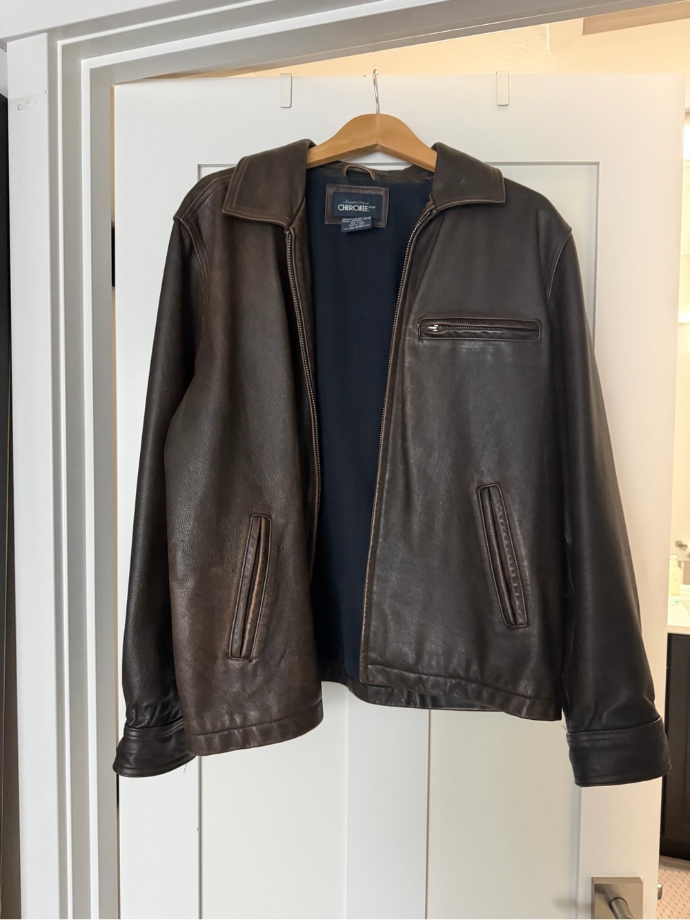 Cherokee Oversized Distressed Brown Leather Jacket